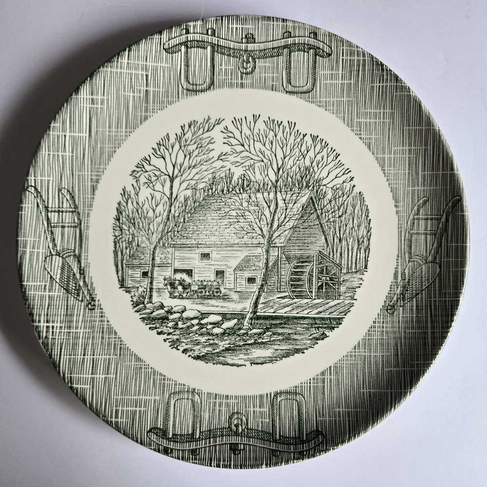 Vintage Green and White Dinner Plate